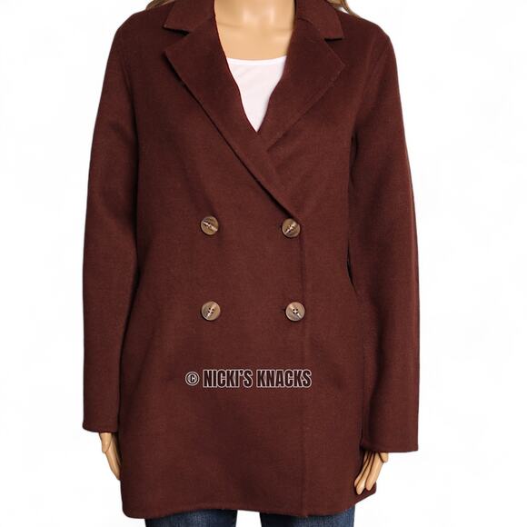 Joie Chocolate Brown Wool Blend Coat Double Breasted Mid Length Peacoat Size S - Picture 3 of 13
